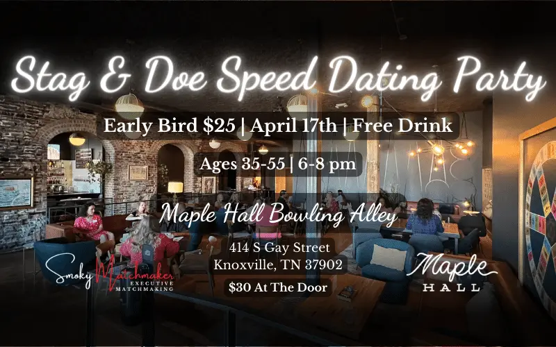 Stag and Doe April Speed Dating Party Hosted by Smoky Matchmaker at Maple Hall Bowling in Knoxville Tennessee